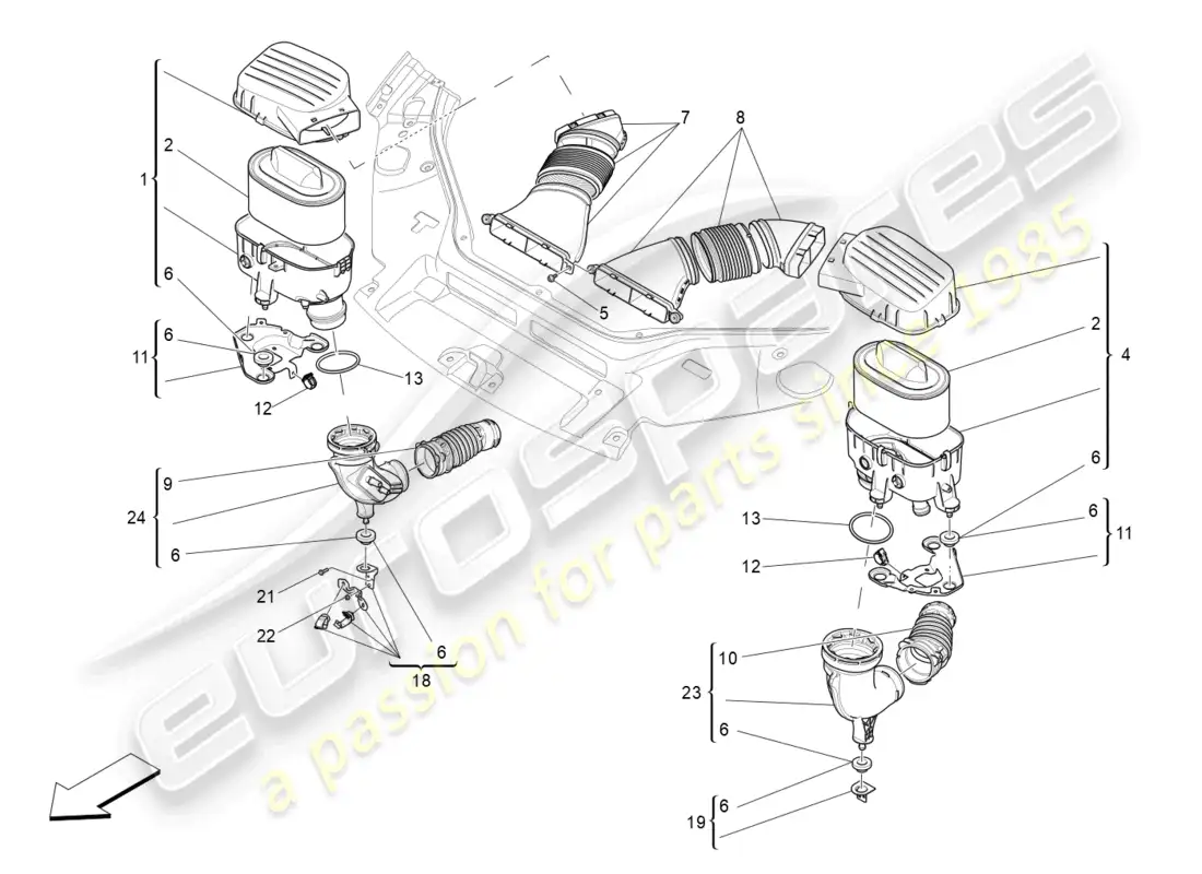 maserati levante modena s (2022) air filter, air intake and ducts parts diagram