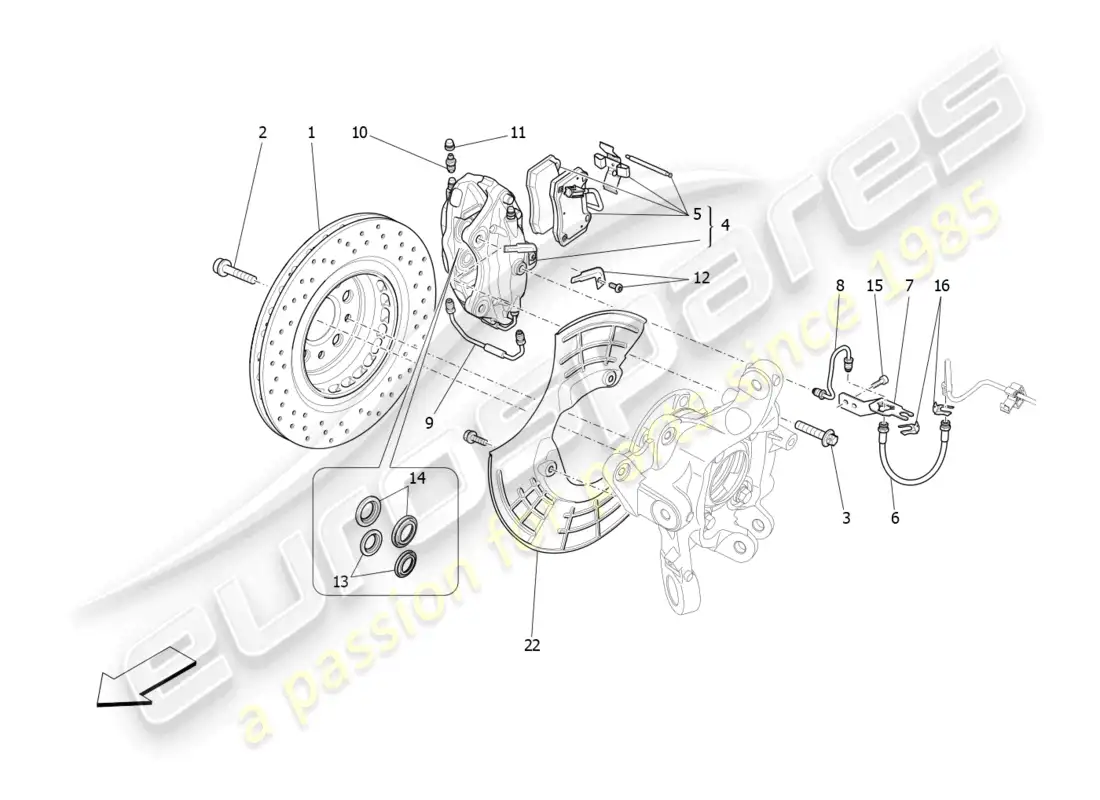 maserati levante modena (2022) braking devices on rear wheels parts diagram
