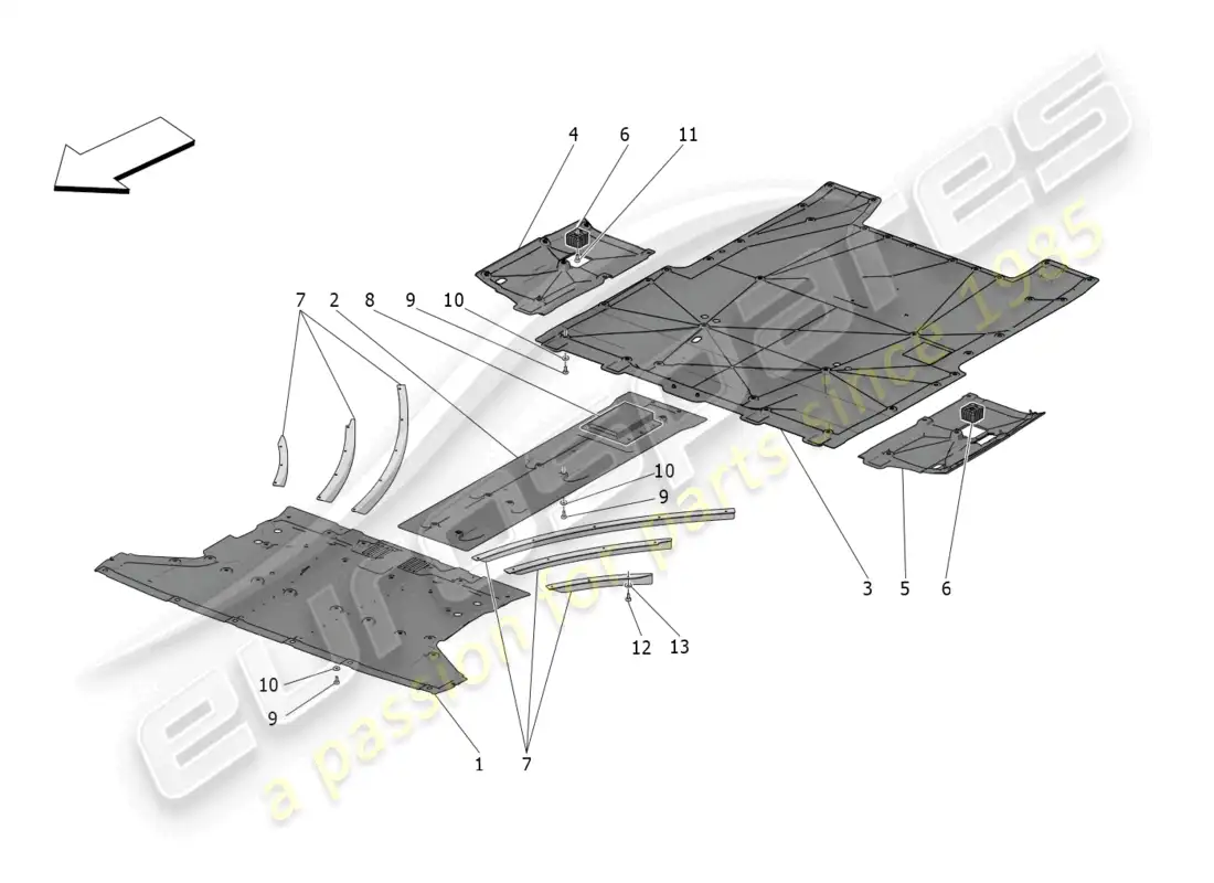 maserati mc20 (2023) underbody and underfloor guards parts diagram