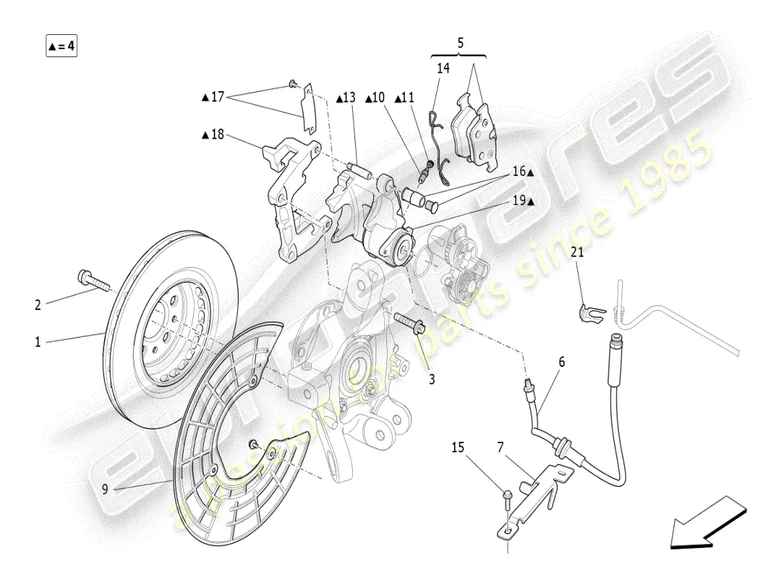 maserati ghibli (2019) braking devices on rear wheels parts diagram
