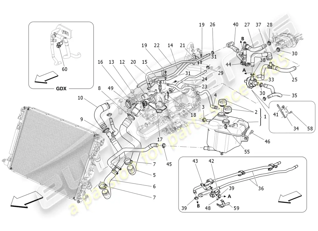 maserati levante modena s (2022) cooling system: nourice and lines parts diagram