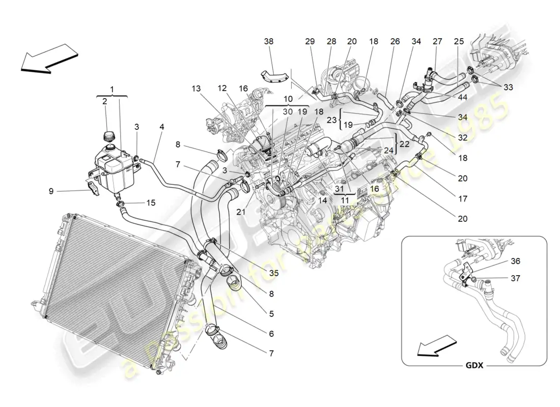 maserati levante (2019) cooling system: nourice and lines parts diagram
