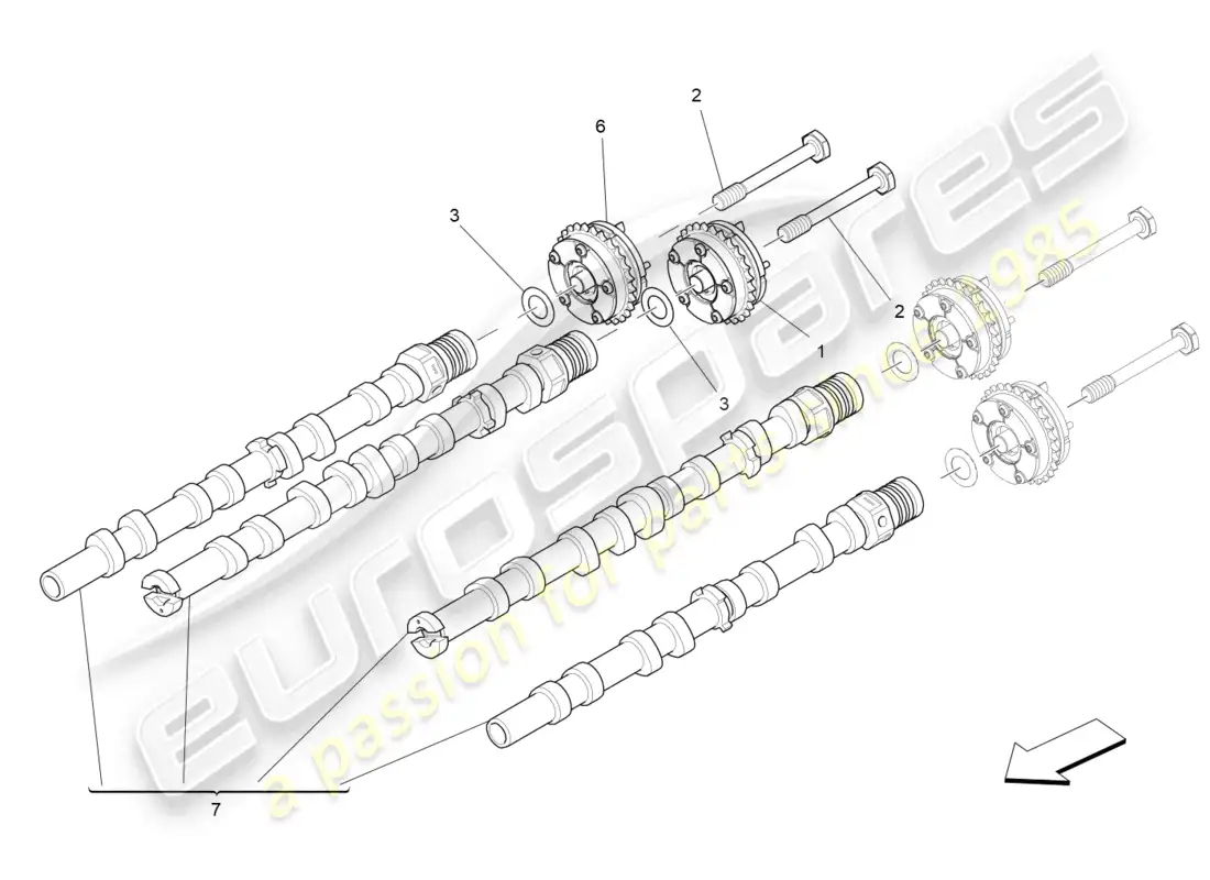 maserati levante modena s (2022) rh cylinder head camshafts parts diagram
