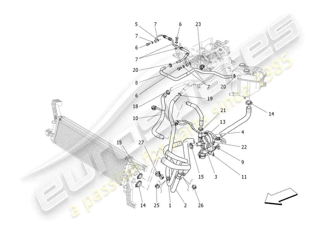 maserati levante modena s (2022) cooling system: nourice and lines parts diagram