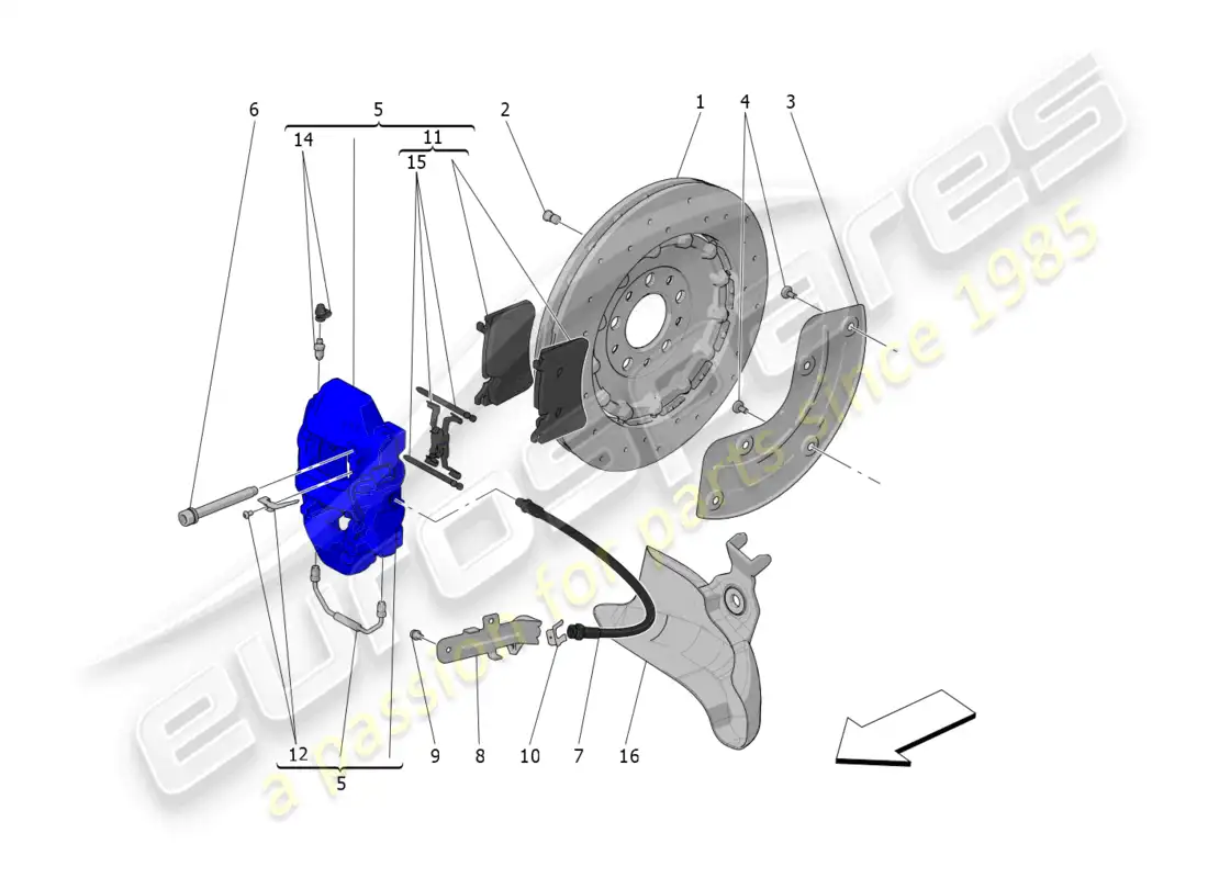 maserati mc20 cielo (2023) braking devices on rear wheels parts diagram