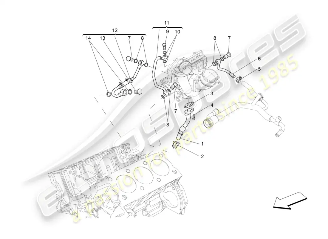maserati ghibli (2015) turbocharging system: lubrication and cooling parts diagram