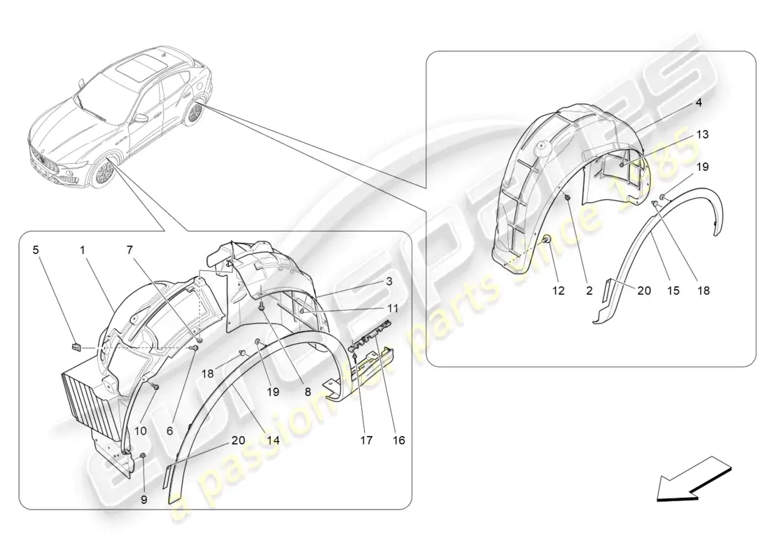 maserati levante gt (2022) wheelhouse and lids parts diagram