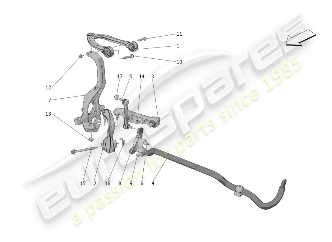 maserati grecale gt (2023) front suspension parts diagram