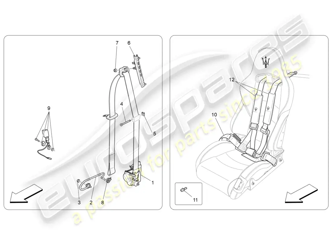 maserati granturismo mc stradale (2012) front seatbelts parts diagram