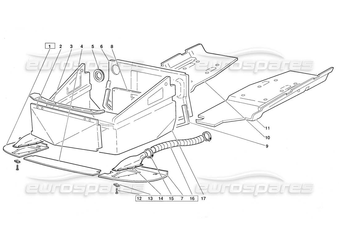 lamborghini diablo (1991) frame floor panels (valid for october 1991 version) part diagram