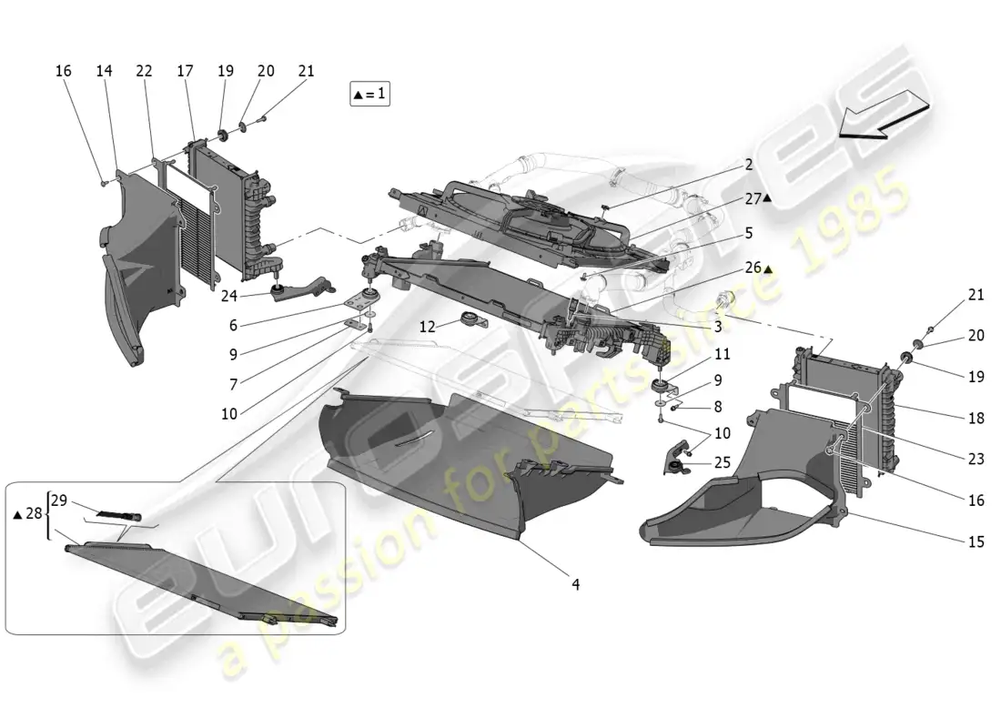 maserati mc20 (2022) cooling: air radiators and ducts parts diagram