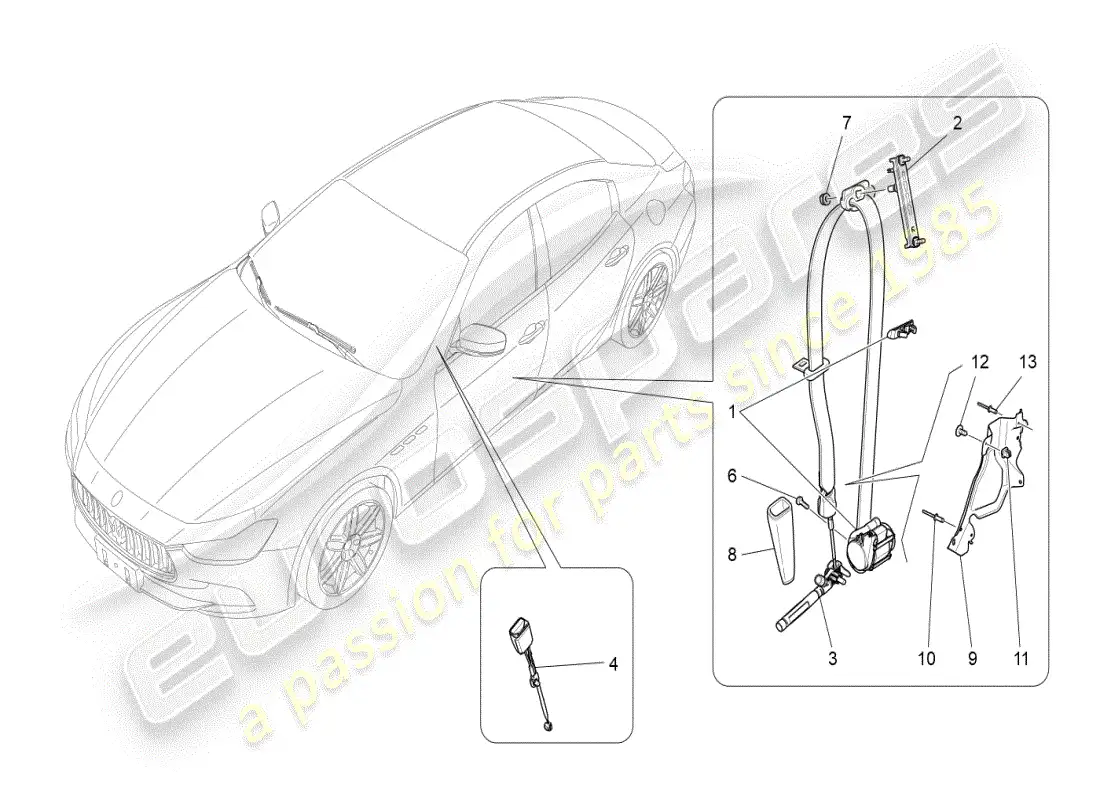 maserati ghibli (2019) front seatbelts parts diagram