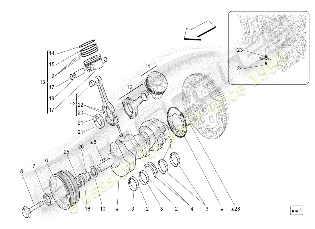 maserati ghibli (2019) crank mechanism parts diagram
