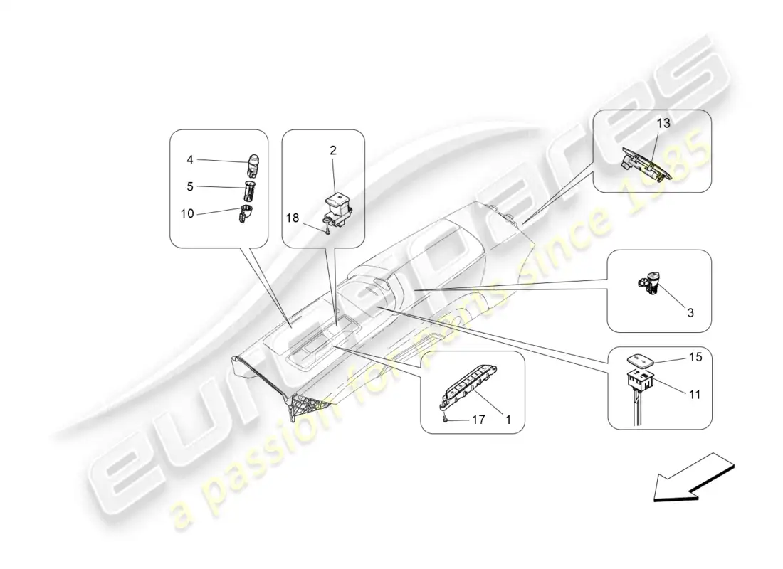 maserati ghibli (2015) centre console devices parts diagram