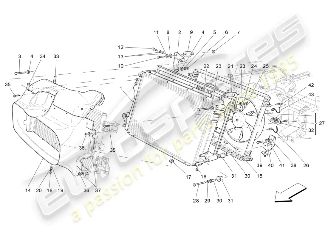 maserati grancabrio mc (2013) cooling: air radiators and ducts parts diagram