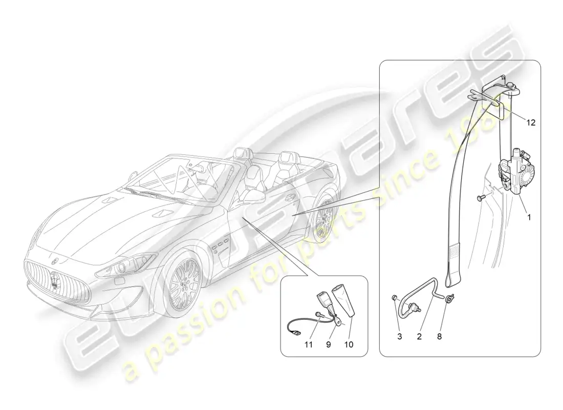 maserati grancabrio mc (2013) front seatbelts parts diagram