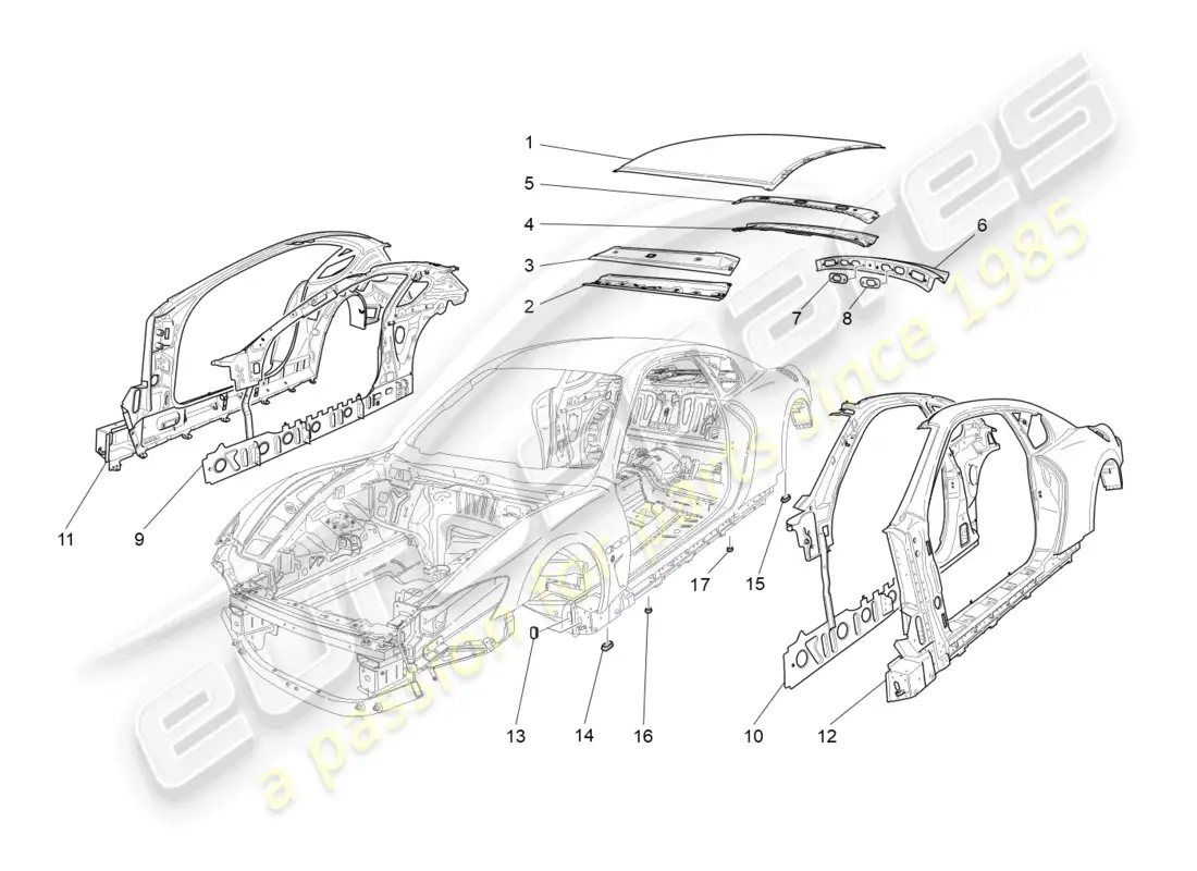 maserati granturismo mc stradale (2012) bodywork and central outer trim panels parts diagram
