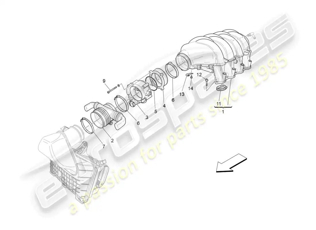 maserati grancabrio mc (2013) intake manifold and throttle body parts diagram