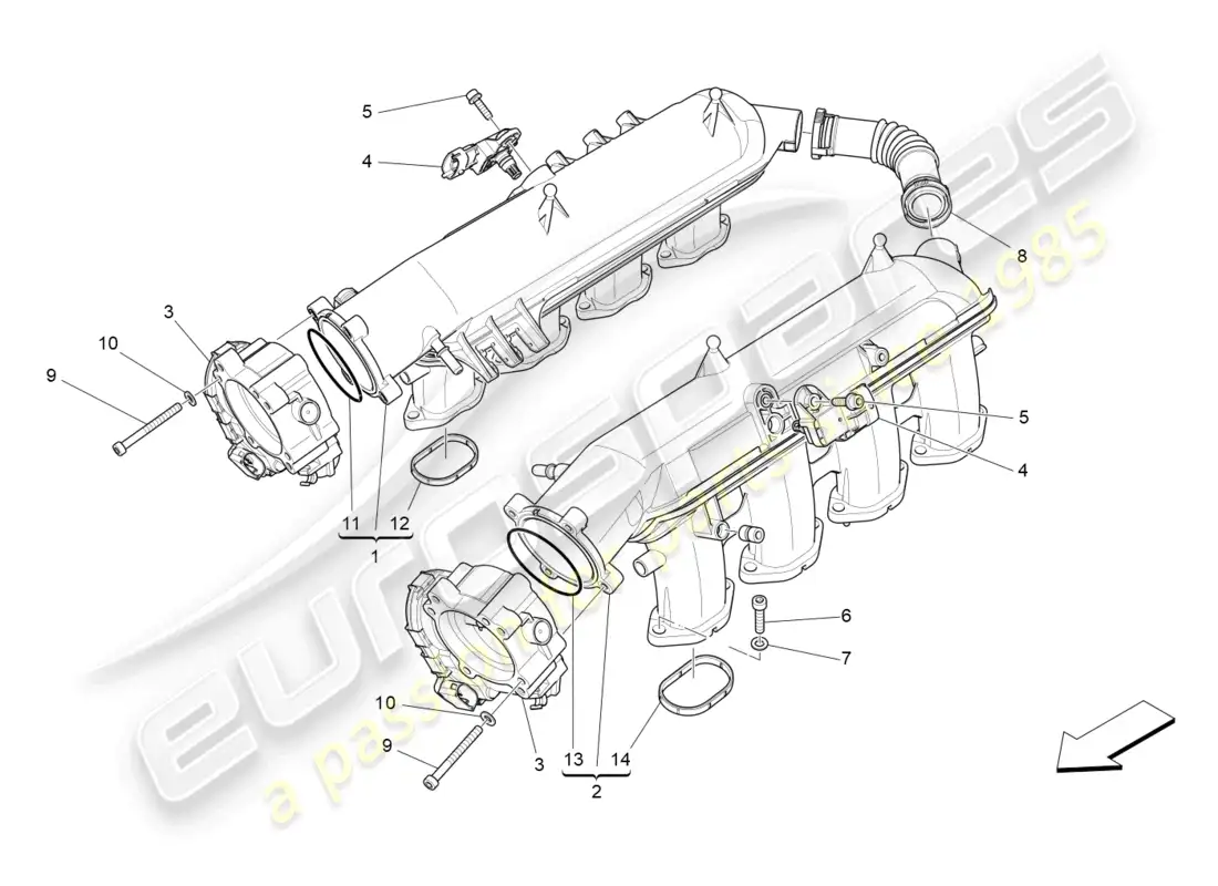 maserati levante modena s (2022) intake manifold and throttle body parts diagram