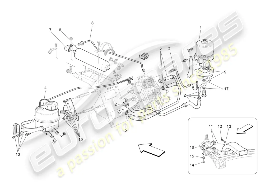 maserati granturismo mc stradale (2013) gearbox activation hydraulics: tank and pump parts diagram