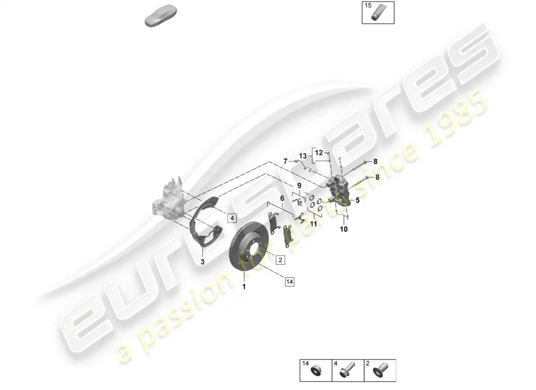 porsche 2025 (taycan 9j1-2) disc brake 19 rear axle white/black part diagram