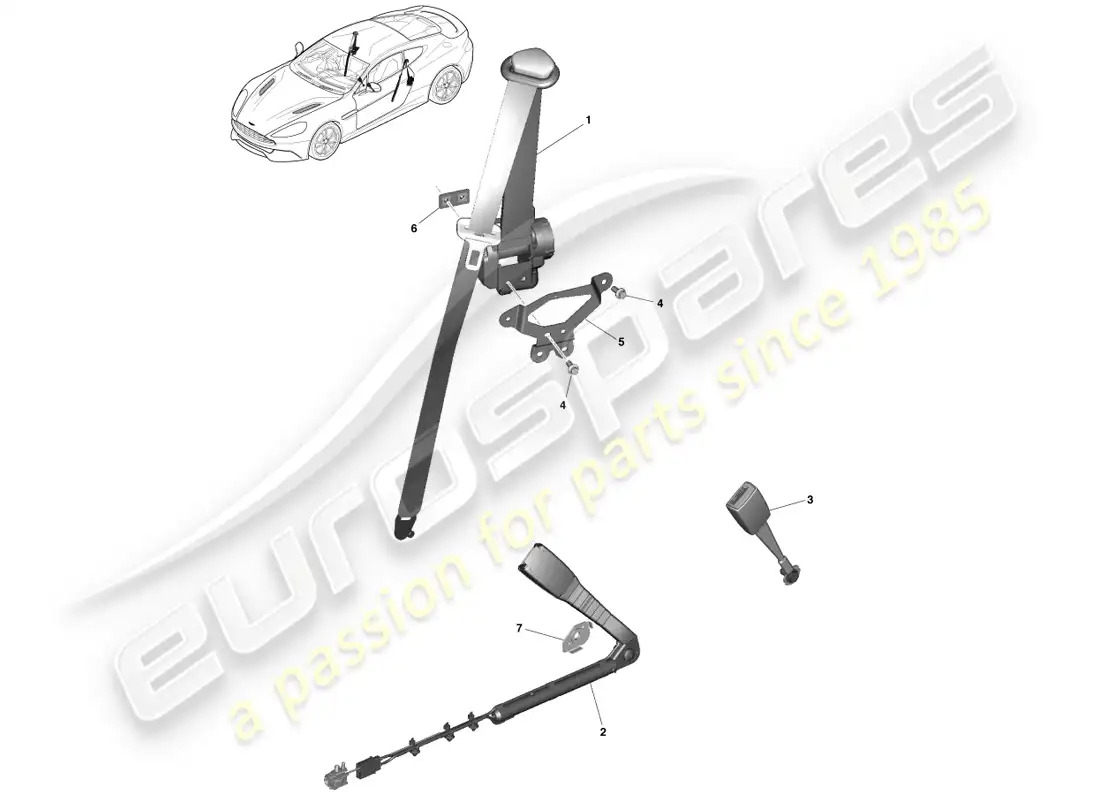 aston martin vanquish (2013) front seat belts parts diagram