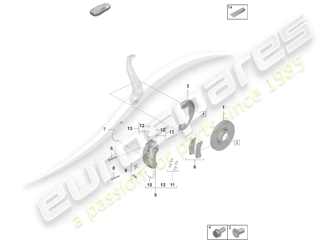 porsche 2021 (taycan 9j1-1) disc brake 18 front axle red parts diagram