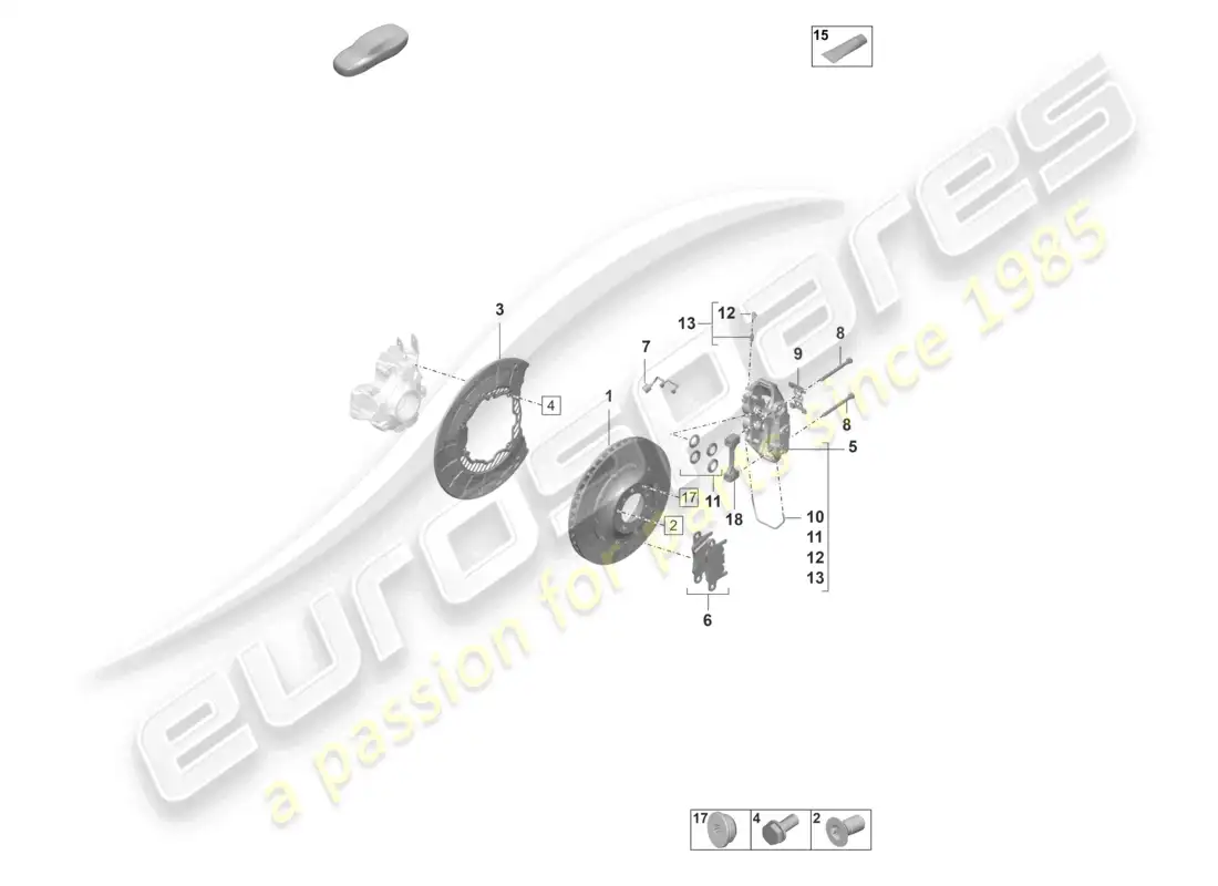 porsche 2023 (taycan 9j1-1) disc brake 19 rear axle yellow/black parts diagram