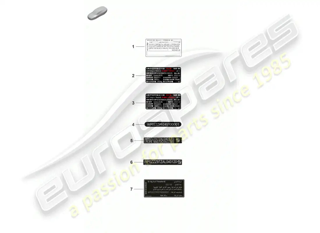 porsche 2022 (992-1 gt3/rs/st) sticker certificate usa sticker certificate canada data tag china korea united arabian emirates parts diagram