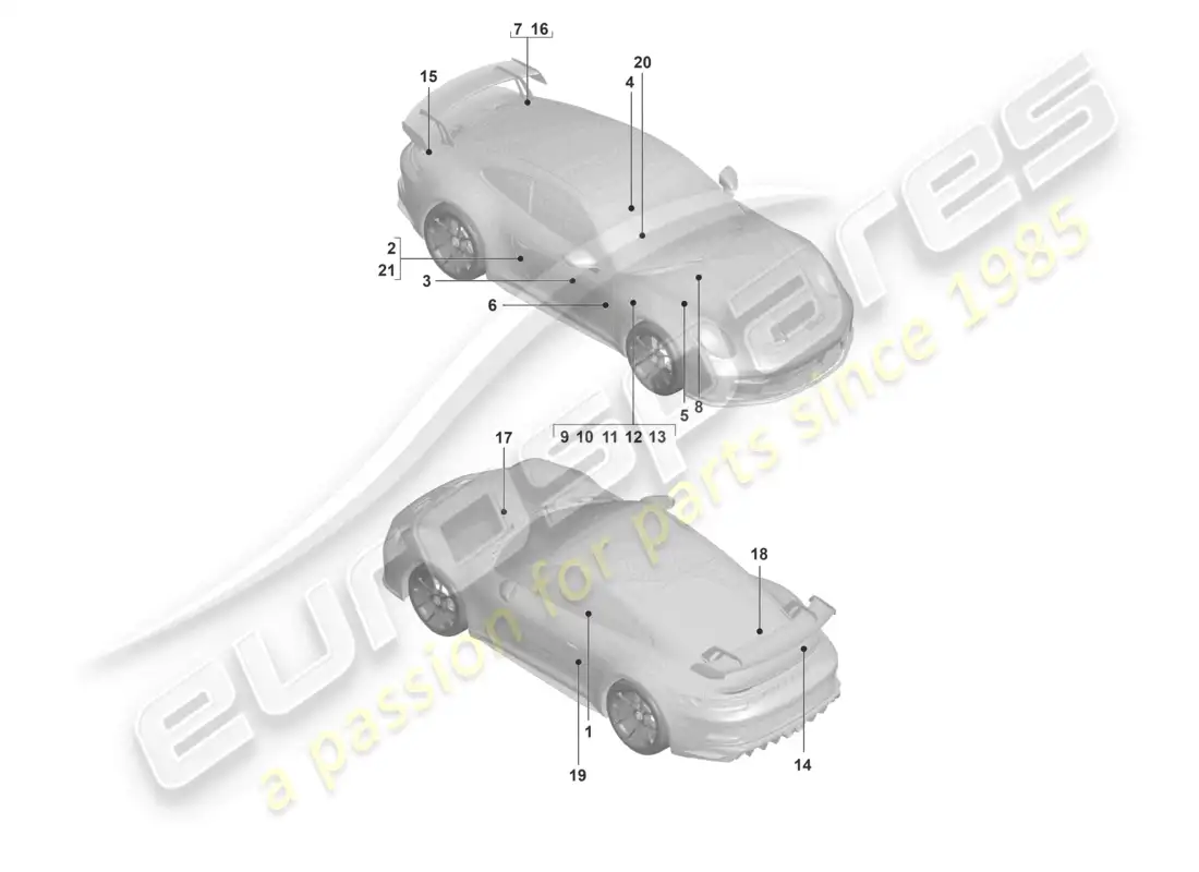 porsche 2022 (992-1 gt3/rs/st) signs/notices parts diagram