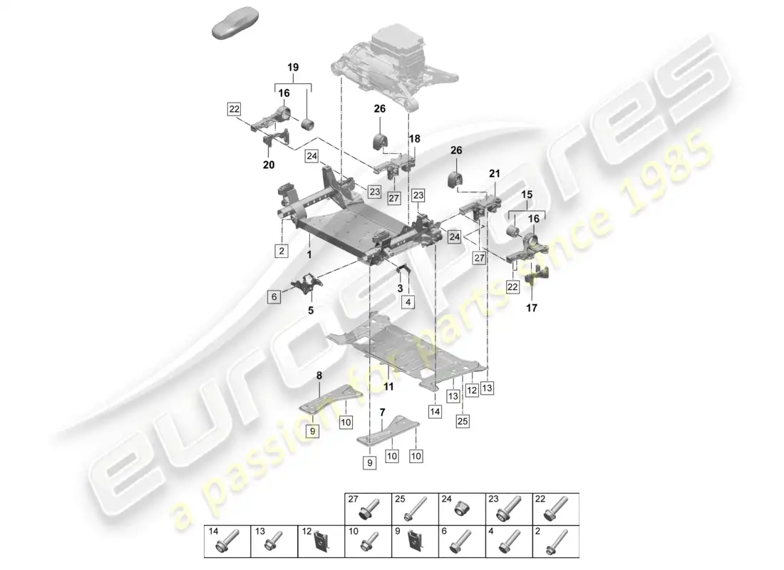 porsche 2025 (taycan 9j1-2) cross member support frame part diagram