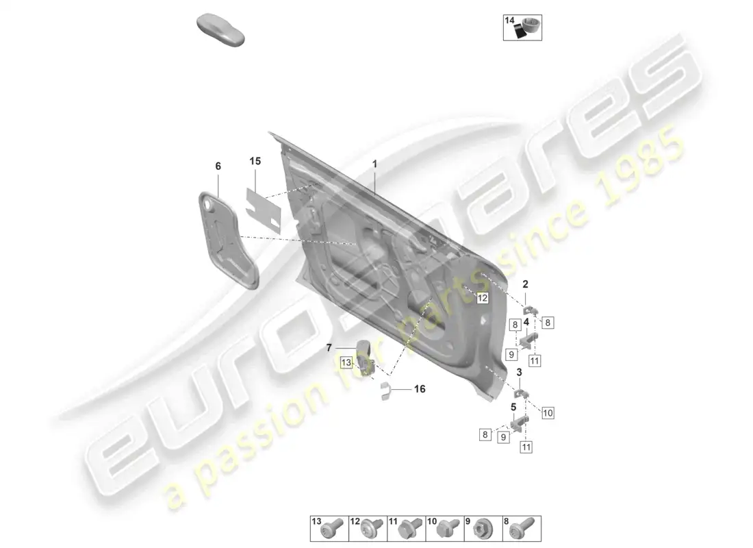 porsche 2021 (taycan 9j1-1) door shell front parts diagram