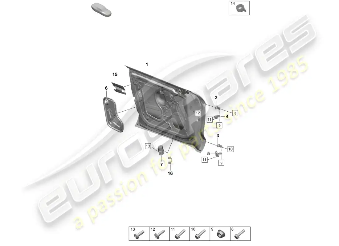 porsche 2025 (taycan 9j1-2) door shell front door hinge accessories part diagram