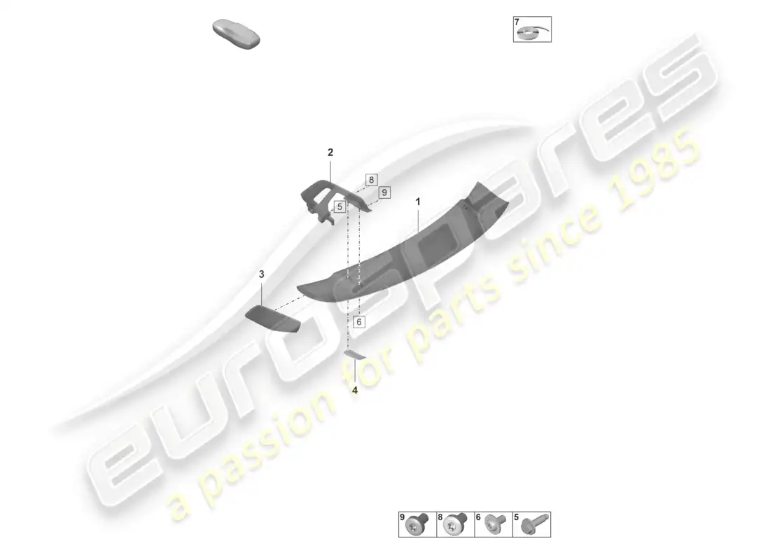 porsche 2022 (992-1 gt3/rs/st) rear spoiler parts diagram