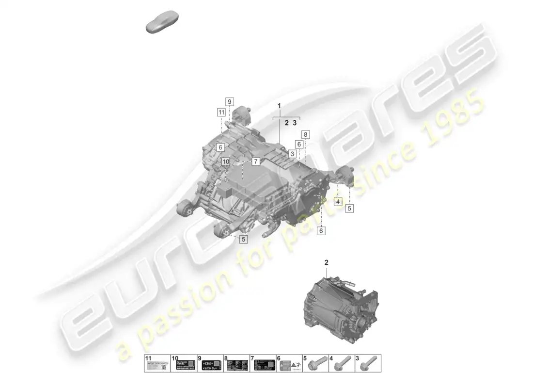porsche 2021 (taycan 9j1-1) replacement engine traction motor for elec. drive rear axle parts diagram