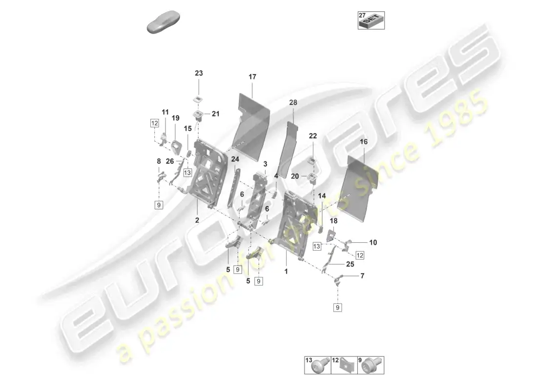 porsche 2022 (taycan 9j1-1) backrest frame comfort seat parts diagram