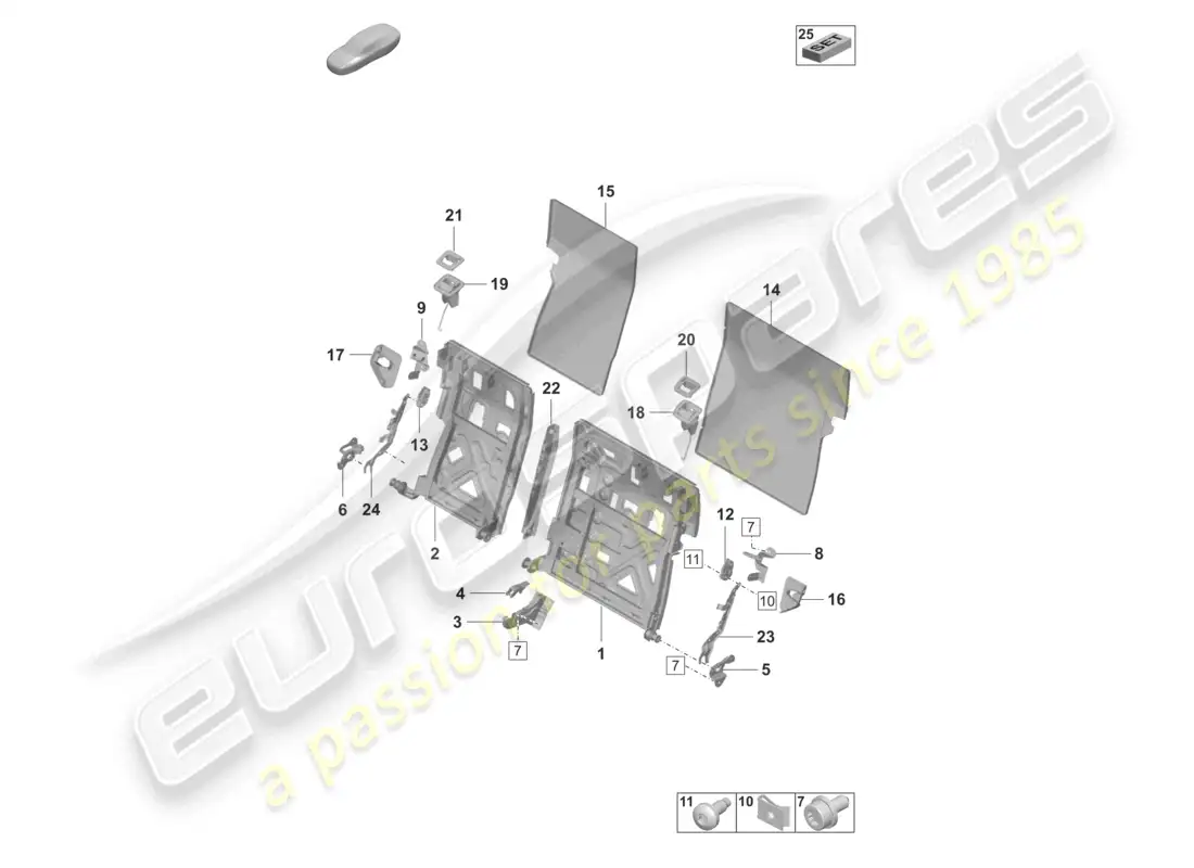 porsche 2022 (taycan 9j1-1) backrest frame standard seat parts diagram