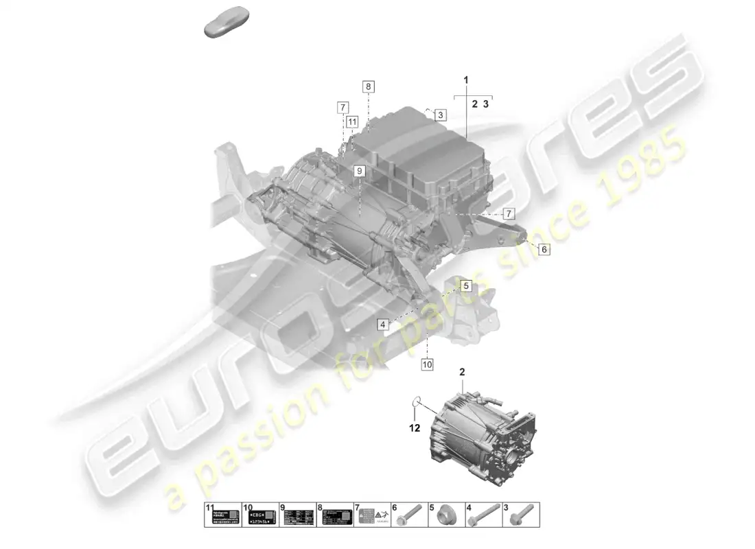 porsche 2025 (taycan 9j1-2) replacement engine traction motor for elec. drive front axle part diagram