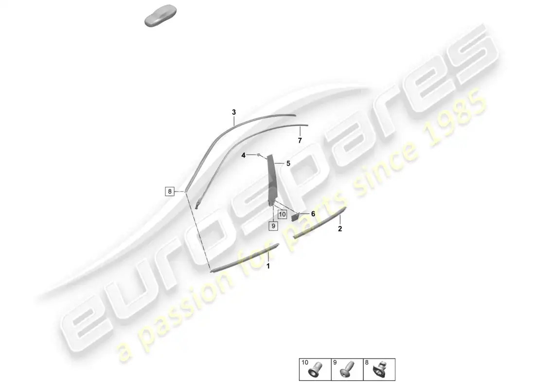 porsche 2025 (taycan 9j1-2) molding for door front and rear accessories part diagram