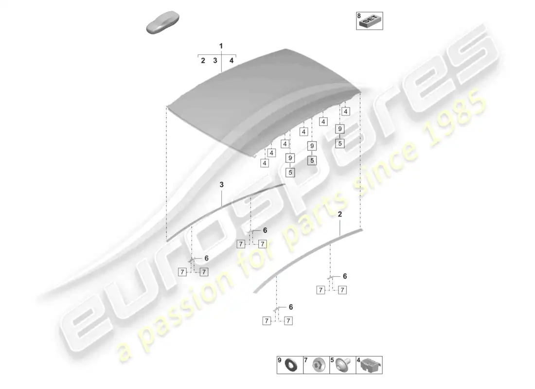 porsche 2025 (taycan 9j1-2) glass roof parts diagram
