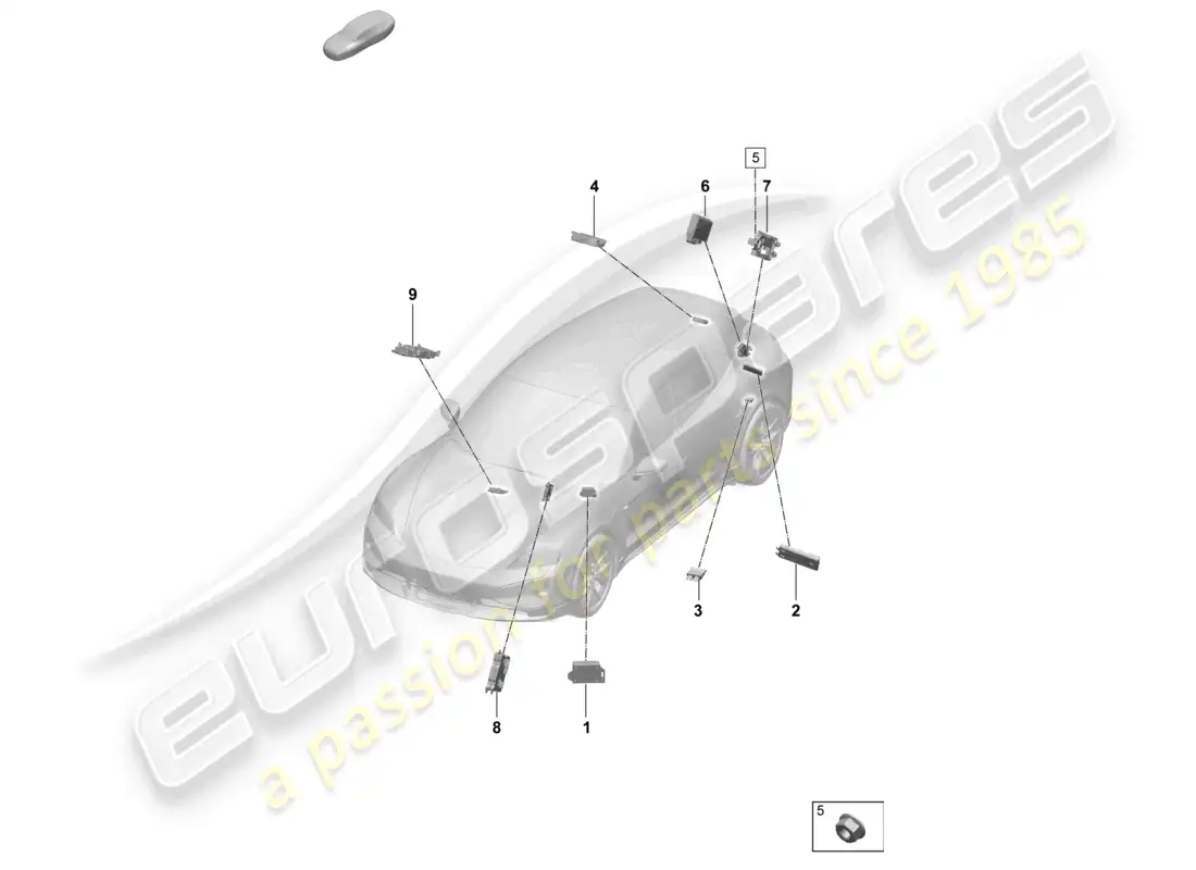porsche 2025 (taycan 9j1-2) parking aid warning buzzer for vehicles with electric tailgate activation control unit for air condit. air quality sensor part diagram