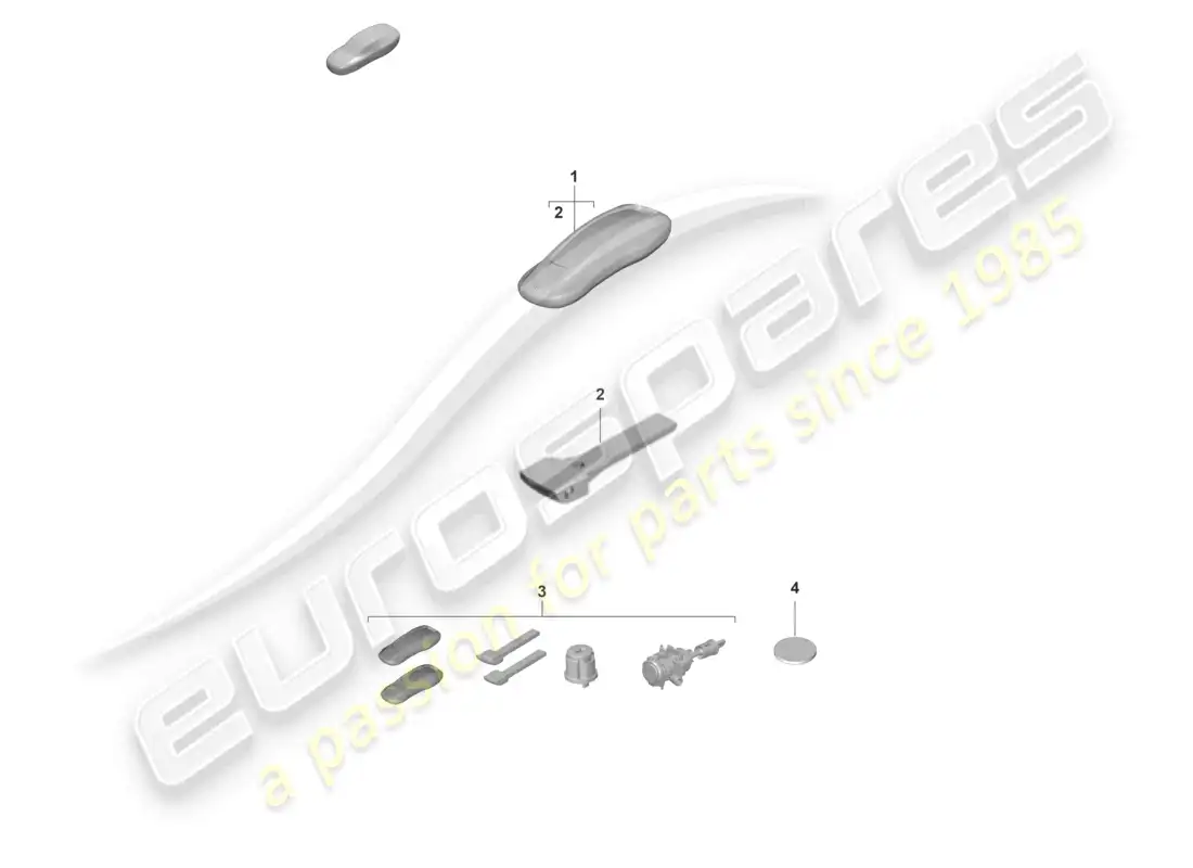 porsche 2025 (taycan 9j1-2) handheld transmitter emergency key with specific lock part diagram