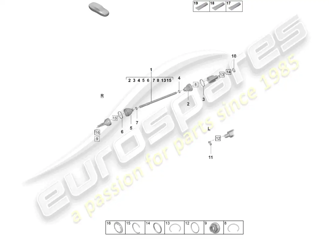 porsche 2023 (taycan 9j1-1) drive shaft front axle parts diagram