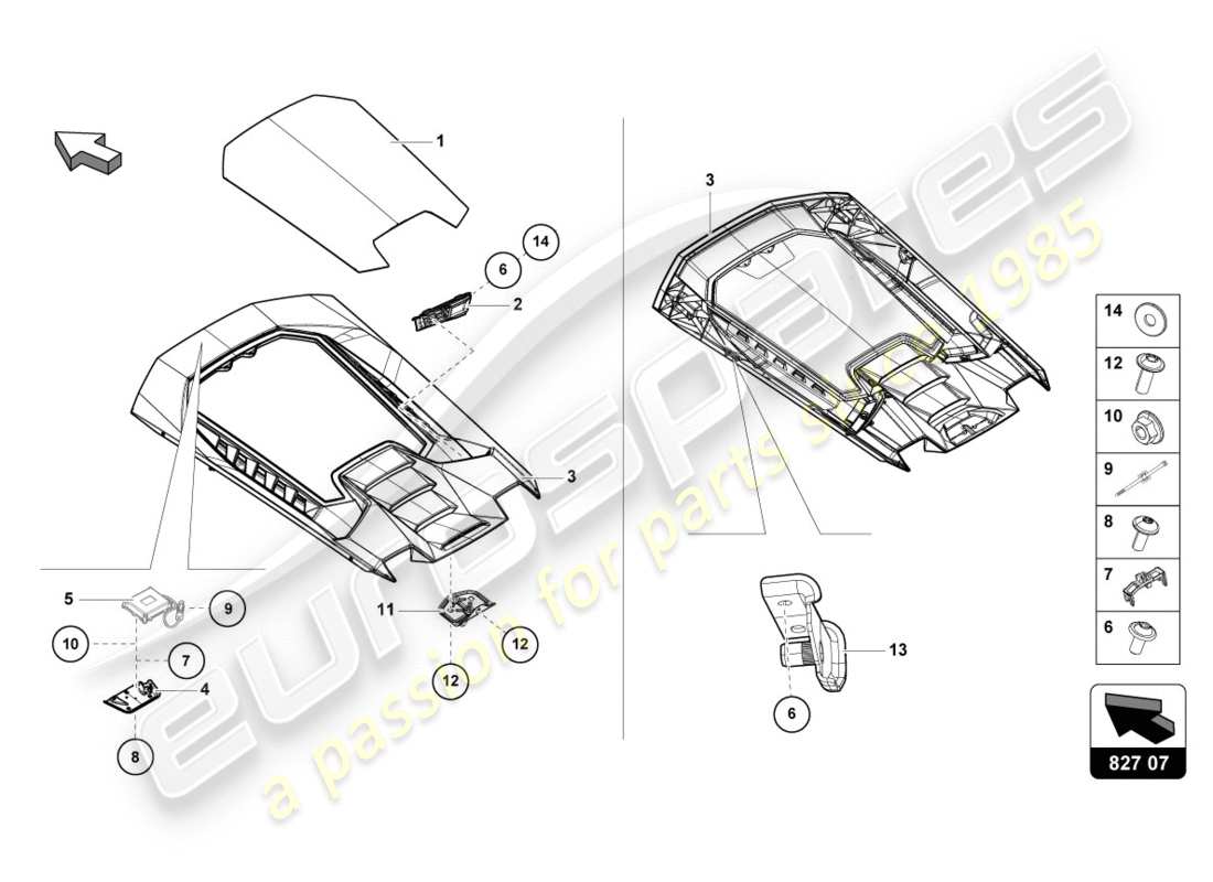 lamborghini 2018 (performante coupe) engine cover with insp. cover part diagram