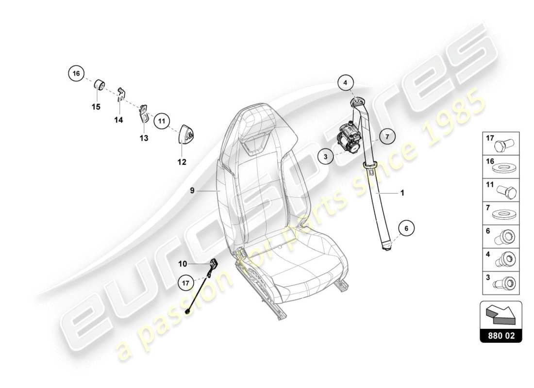 lamborghini 2020 (evo coupe 2wd) seat belts part diagram