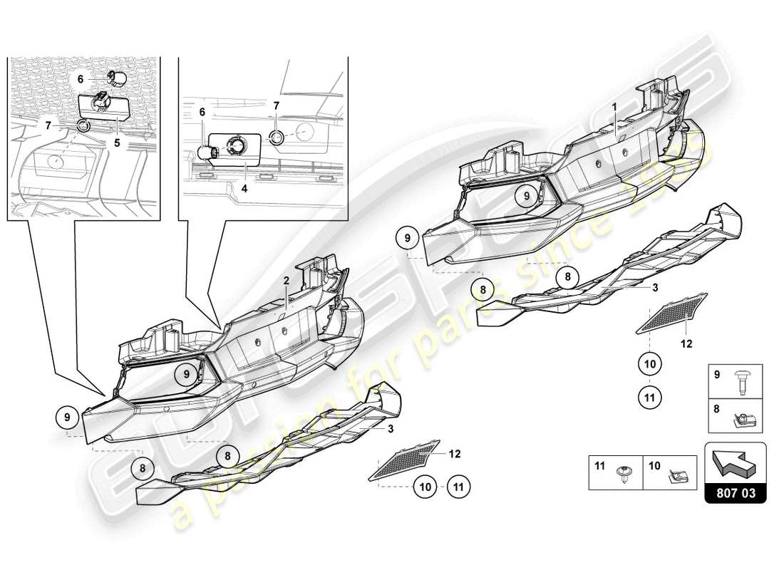 lamborghini 2017 (lp700-4 roadster) bumper, complete parts diagram