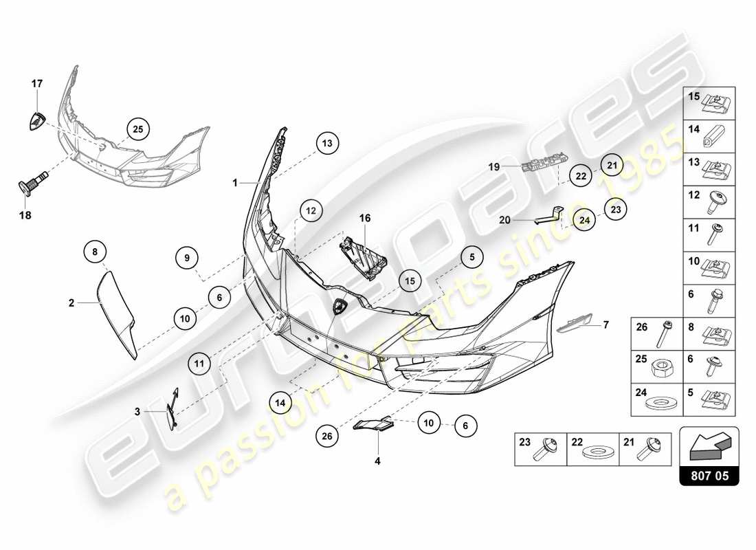 lamborghini 2018 (lp580-2 coupe) bumper, complete front part diagram