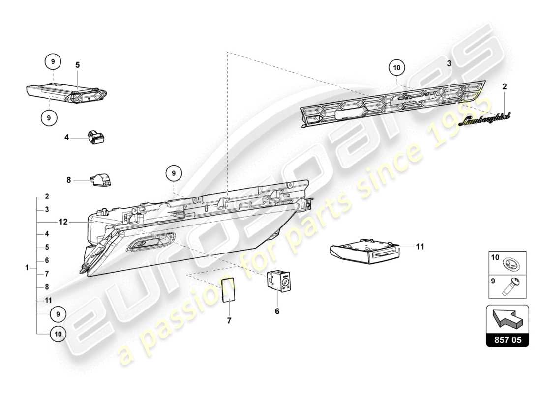 lamborghini 2018 (lp610-4 coupe) glove compartment part diagram