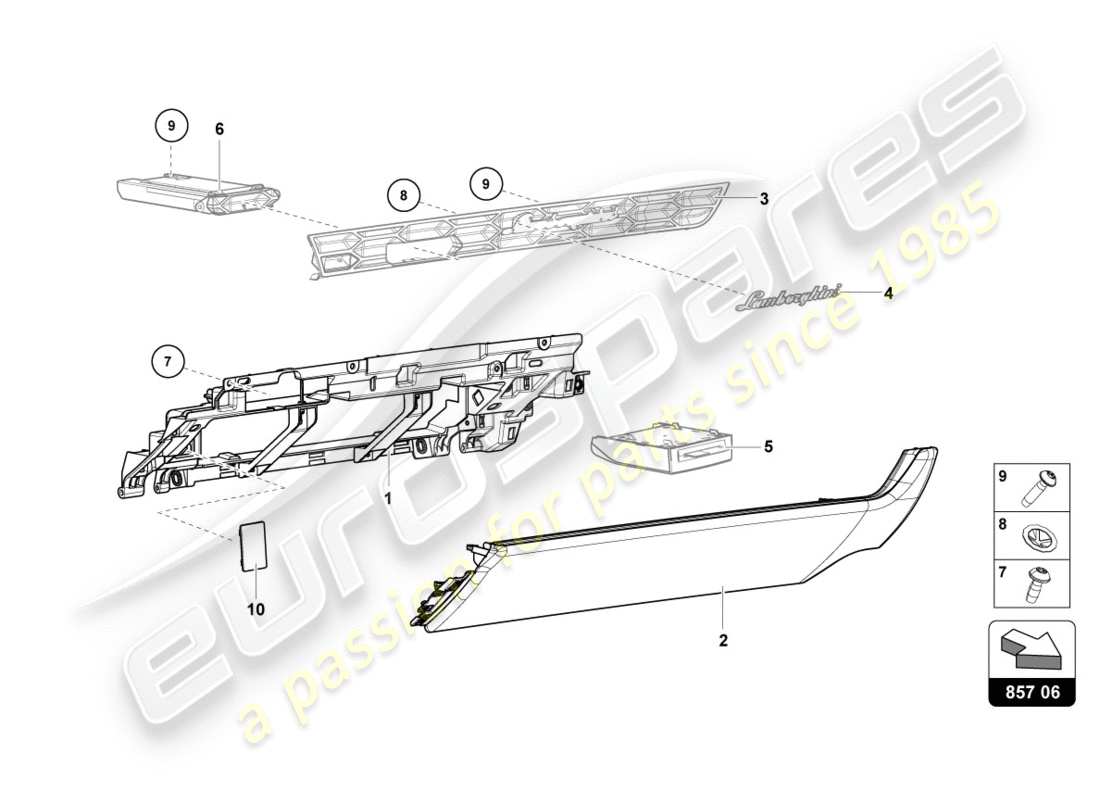 lamborghini 2019 (performante coupe) glove box part diagram