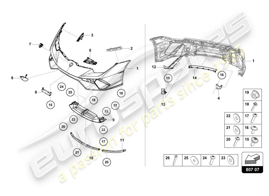 lamborghini performante spyder (2020) bumper, complete front part diagram
